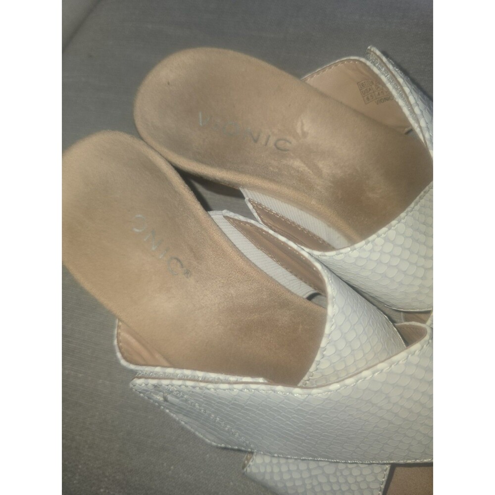 Vionic Leticia Sandals Women 6.5 White Snakeskin Cork Wedge Slide Comfort - Picture 10 of 10